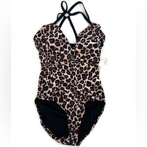 Time and Tru Leopard Print One Piece Swimsuit